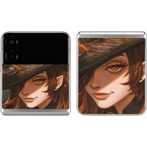 Halloween Pumpkin Witch with Fox by Ivy Dolamore Galaxy Z Flip4 5G Skin